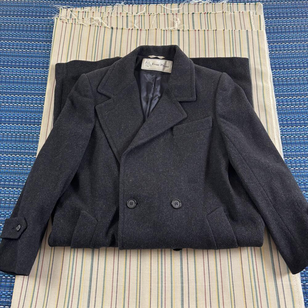 Evan Picone Coat Womens 8 Gray Wool Long Double Breasted Overcoat Made Italy GUC